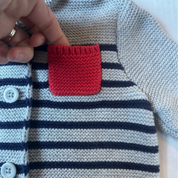 GAP Baby Knit Hooded Cardigan Striped Sweater 3-6 Months Animal Bear Cute Cotton - Picture 4 of 10